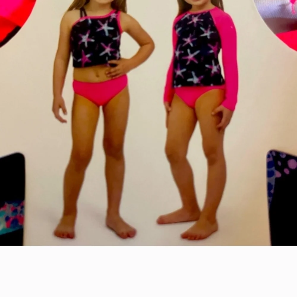 NEW Lands End Girls rash guard top, bikini top and bottom swim set, New 3 Piece